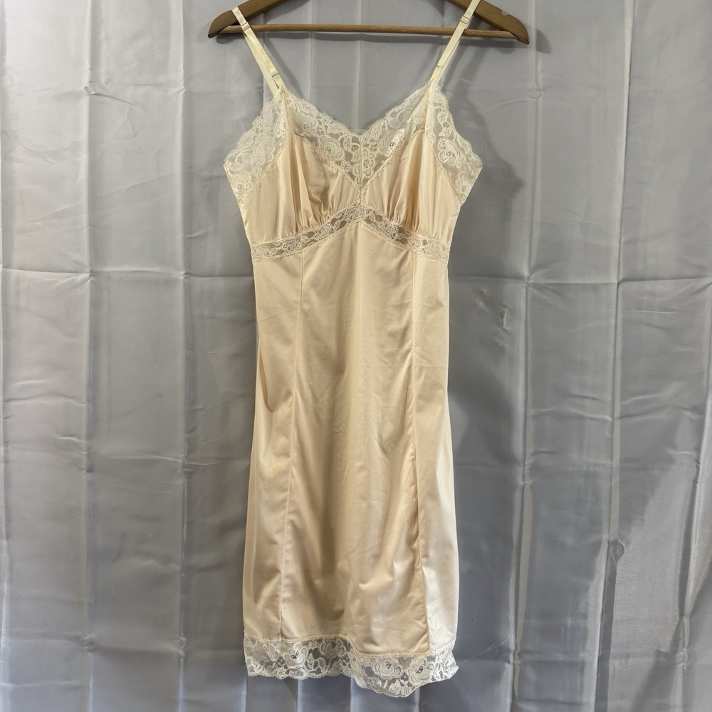 Vtg Slip Dress 34 S Bridal Fairycore Cottagecore Grunge Lace Peach Lingerie Sexy
